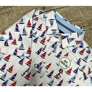 Distortion Boys Sailboat Print Short Sleeve Button Down Shirt‎ Size 5 NWT